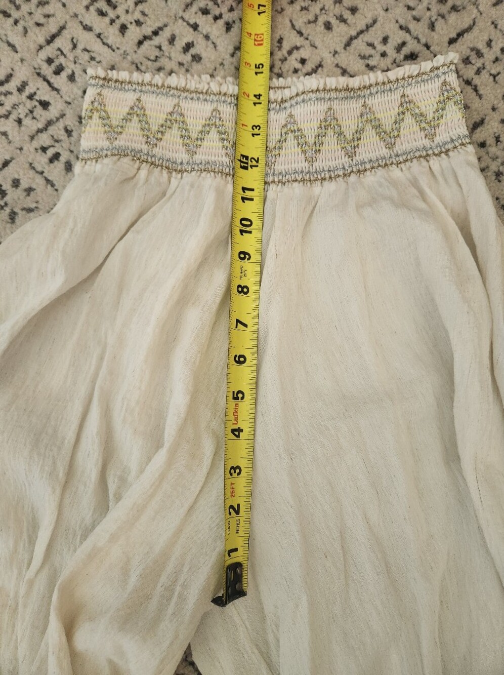 Ivory Boho Wide Leg Palazzo Pants Metallic Embroidered Smocked Waist - Picture 6 of 12